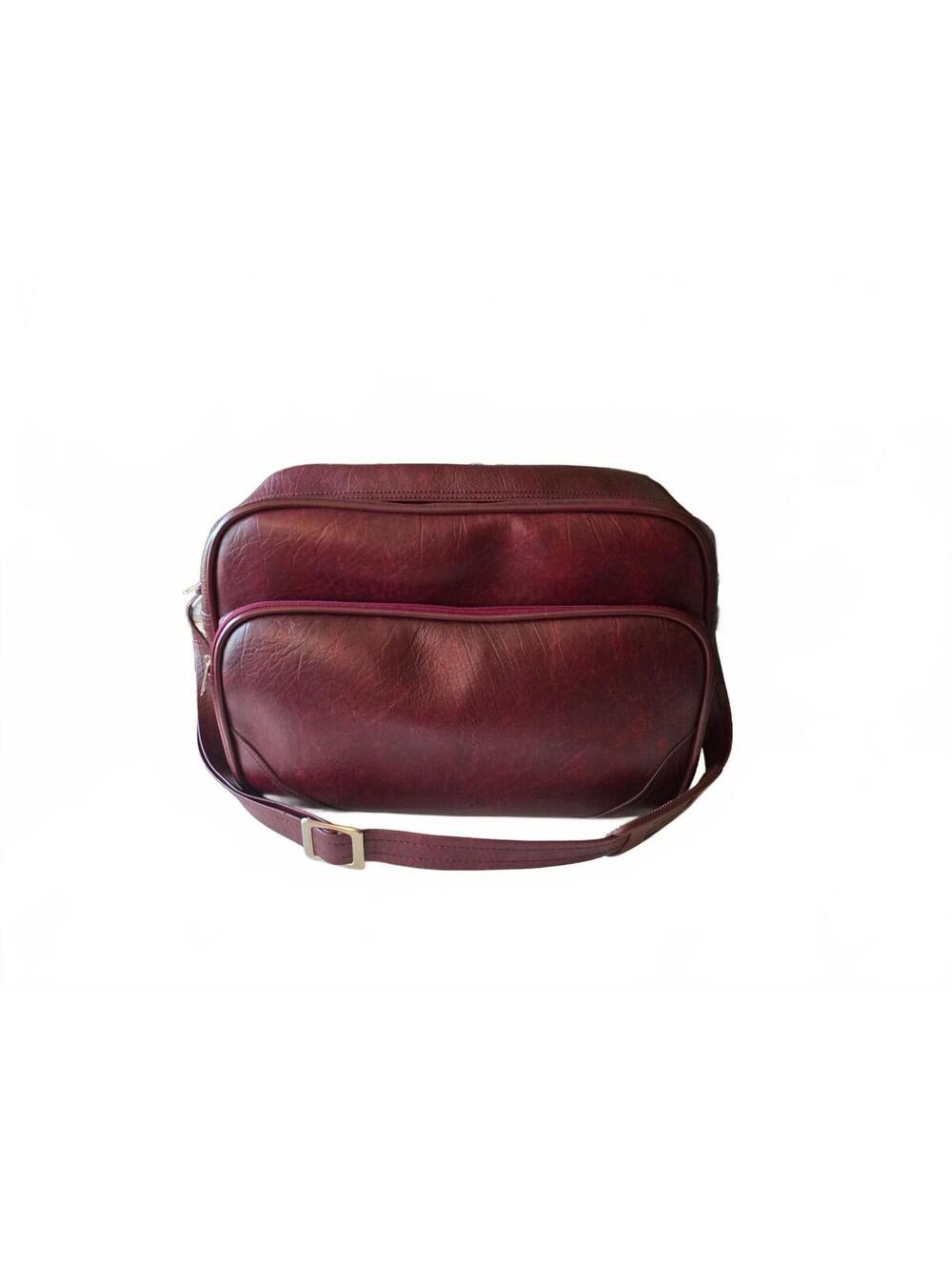 Vintage 70s Burgundy Messenger Bag Retro Office School Briefcase Tote